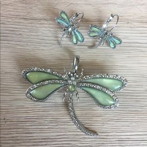 Dragonfly Enamel Pendant & Earrings Set